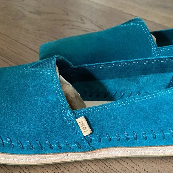 100% AUTHENTIC TOMS CLASSIC ALPARGATA WOMEN SUEDE SHOES, BRAND NEW Size 7.5 TEAL - Picture 3 of 6